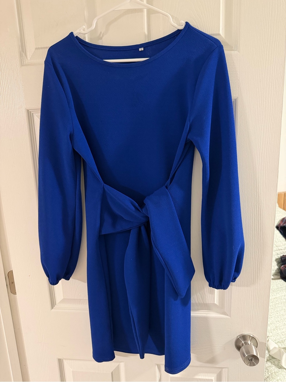 Long Sleeve Tie-Waist Blue Women's Dress